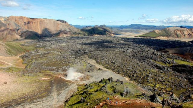 Blick auf ein Lavafeld bei Landmanalaugar auf Island